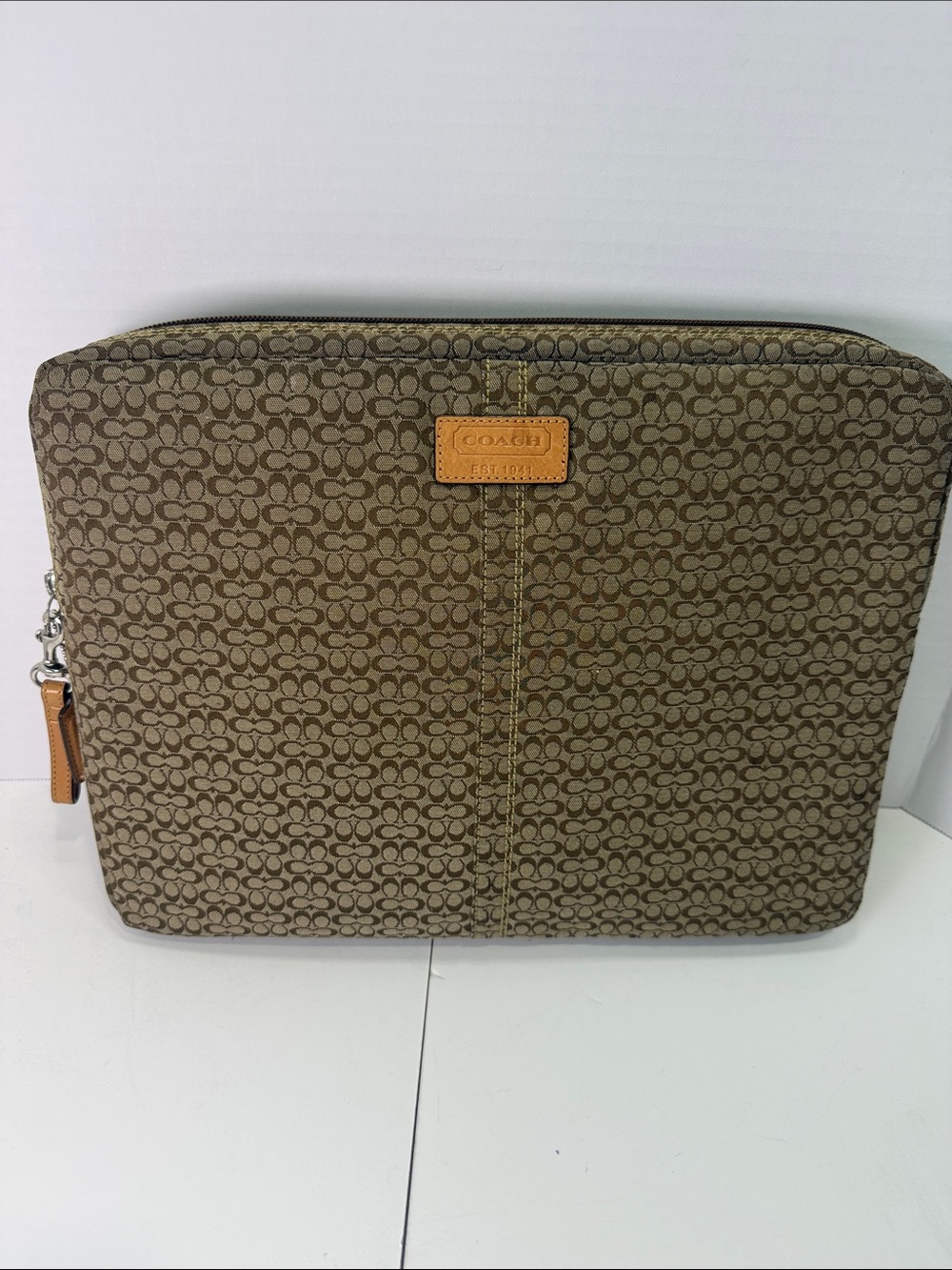 Coach Signature Canvas Laptop Case in Brown with Tan Trim